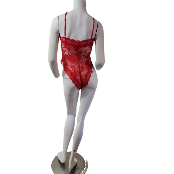 1980's-90's Victoria's Secret Gold Label Valentine Red Net Lace Teddy Lingerie - Picture 4 of 10